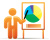 Man with a whiteboard presenting a pie chart