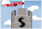 Castle image with dollar sign cut out and the words portfolio on the flag pole