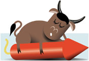 Bull sitting on top of rocket
