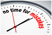 Image of clock with the words 'no time for mistakes'