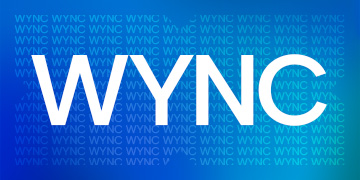 WYNC text pattern on blue gradient background