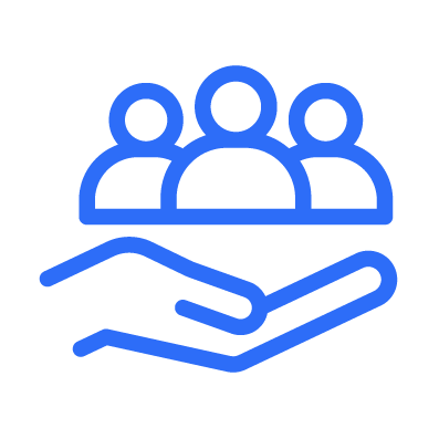 Simple graphic of a hand holding up a group of people.