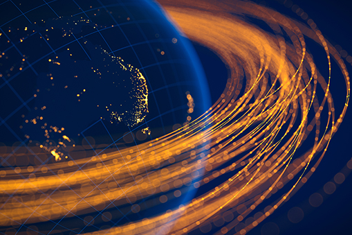 Curved light trails suggesting motion on a dark background