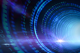 Glowing circular patterns and dotted lines forming a tunnel‑like abstract design