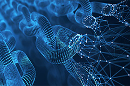 Abstract chain links connected by a network of lines and nodes