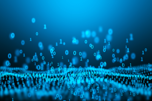 Binary digits floating above a textured blue surface
