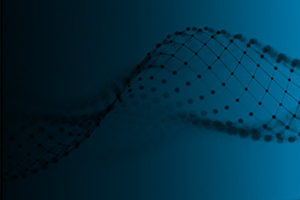 Abstract wave formed from evenly spaced dots on a dark blue background