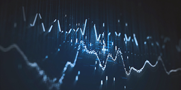 Abstract line chart with fluctuating data points on a dark background