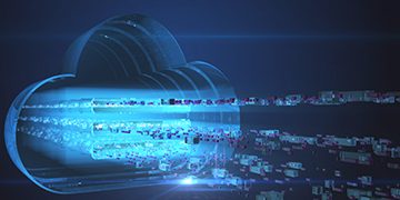 Stylised cloud shape with streams of digital data extending outward