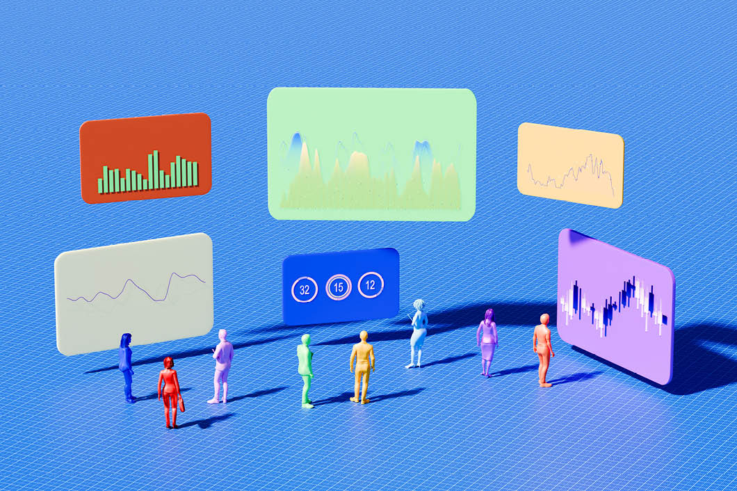 Colorful figures analyzing digital data charts