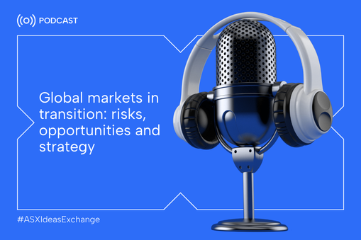 Podcast Microphone and Headphones on Blue Background