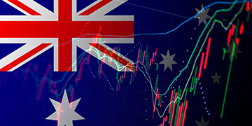 Australian flag overlaid with financial market chart