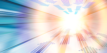 Abstract dotted arrows converge toward a bright white light at the center of the image. 