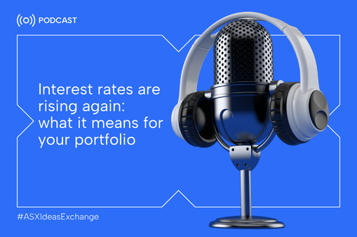 Digital promotional banner for The Ideas Exchange podcast from ASX. 