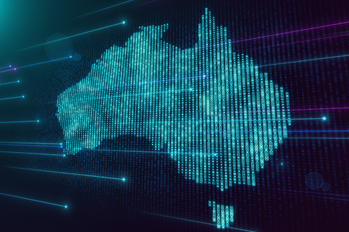 Digital map of Australia with glowing lines