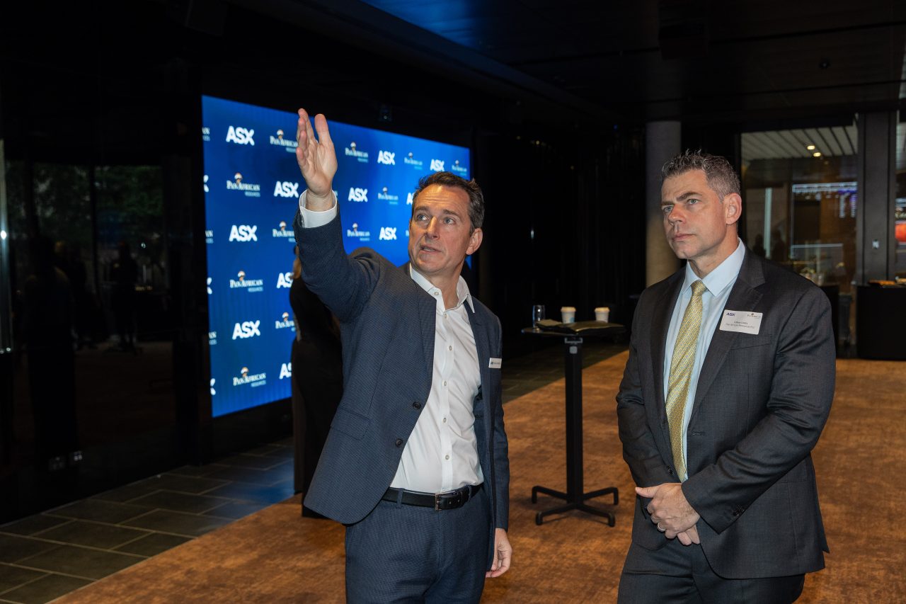 Photograph of ASX's Sasha Conoplia with Pan African Executive Director and CEO, Cobus Loots.