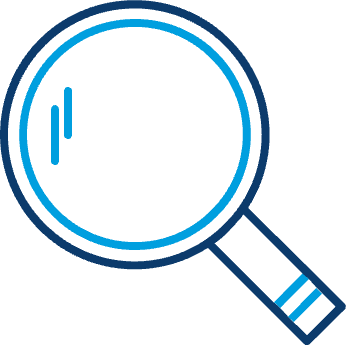 Line icon of a magnifying glass with a circular lens and short handle, displayed on a light background