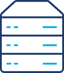 Line icon of a stacked server or database with horizontal layers and small indicator lines, displayed on a light background
