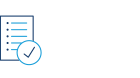 Icon showing a checklist document with horizontal lines and a circular check mark in the lower corner.