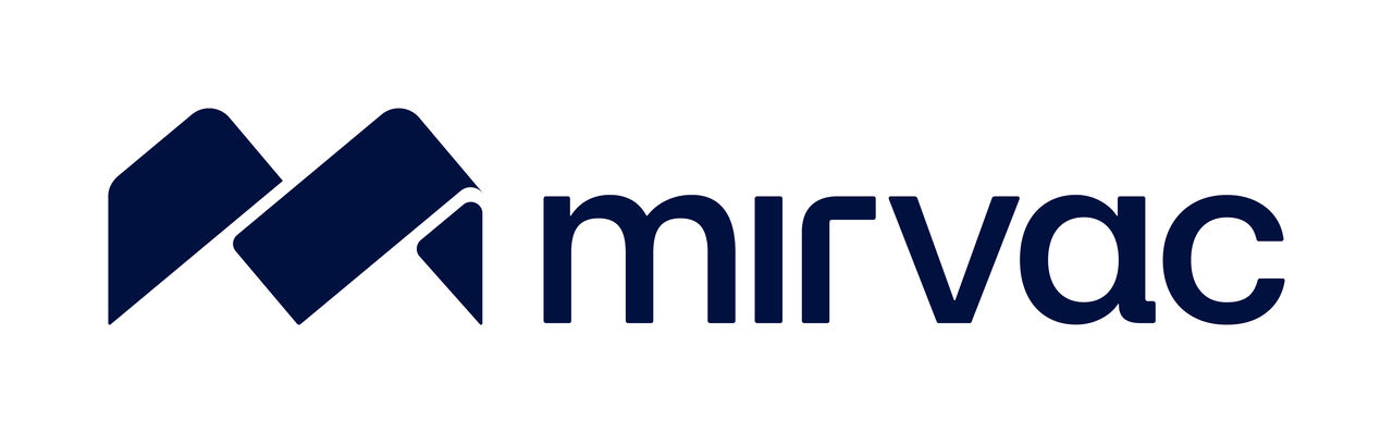 Mirvac logo in navy blue, with abstract M design