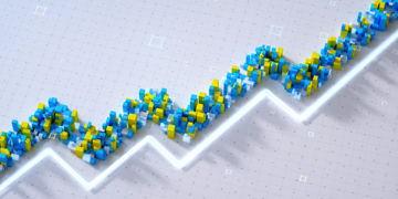 Light streaks along a road with arrows pointing forward