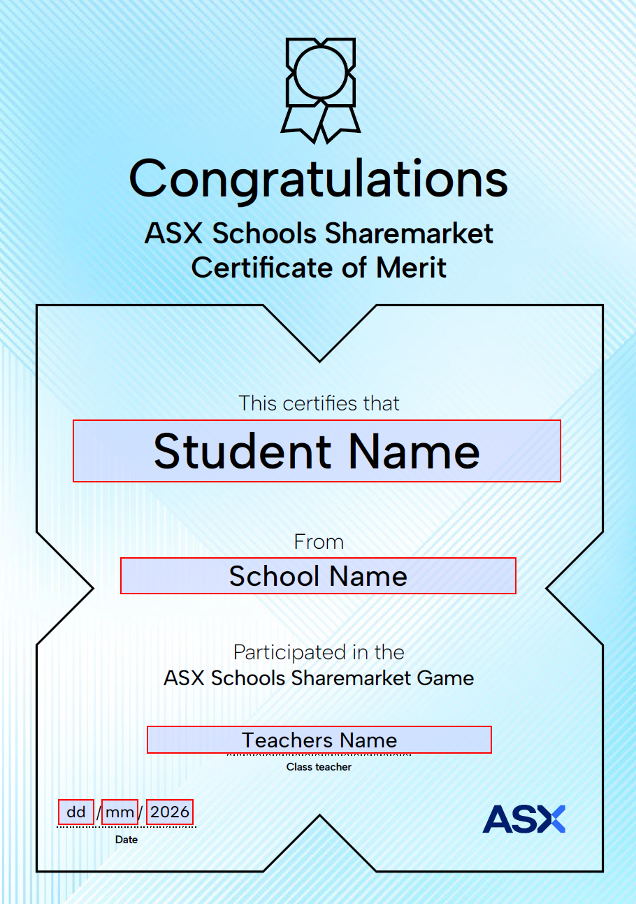 2026 Schools Game - certificate of merit - image