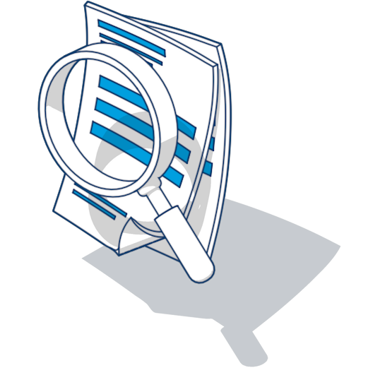 Illustration of a magnifying glass examining a document