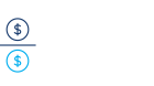 Icon showing coin shapes with currency symbols including dollar and euro.