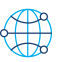 Line icon of a globe with intersecting curved and straight lines forming a network pattern and small circular nodes around the outline, displayed on a light background