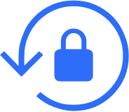 Blue padlock with circular arrow icon graphic