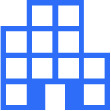 Building apartments icon in blue