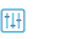 Icon showing three vertical sliders with adjustable knobs inside a rectangular frame.