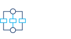 Icon showing a hierarchical network of connected squares and circles arranged in a branching structure.