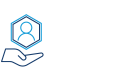 Line icon of a hand holding a hexagonal shape containing a user profile outline, displayed on a light background