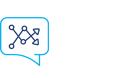 Line icon of a speech bubble containing connected circular nodes linked by lines in a network pattern, displayed on a light background